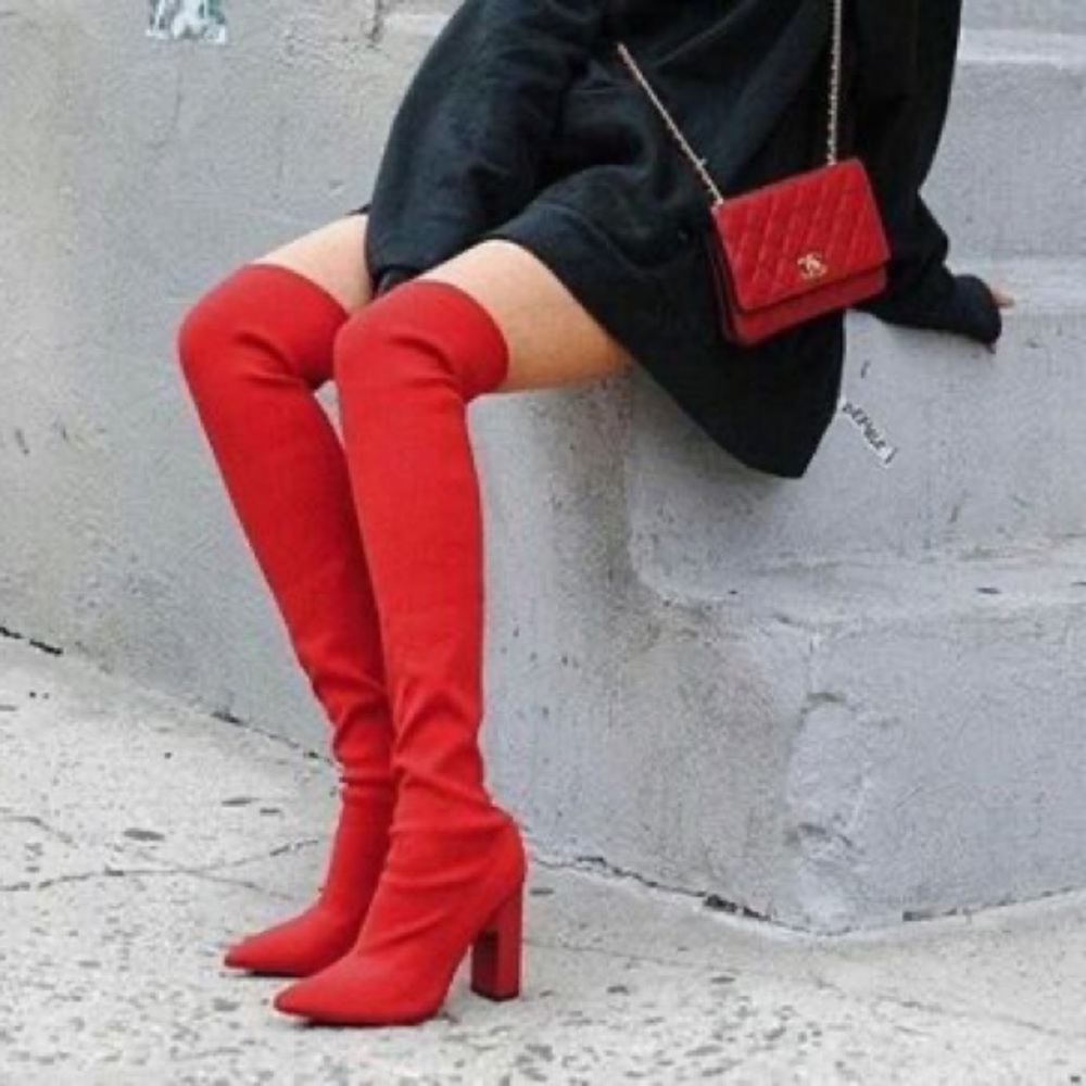 Zara OTK stretch knit over knee boots red size 37 / 7